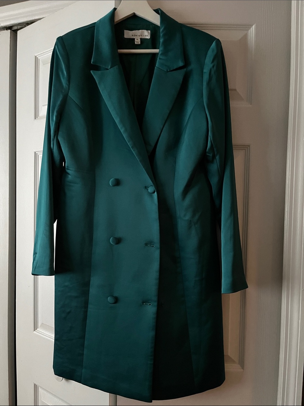 Worthington Teal Satin Double-Breasted Blazer Dress Jacket